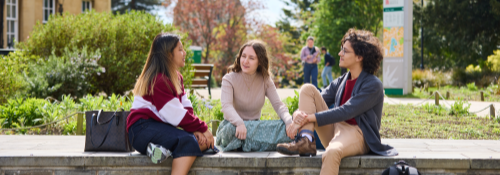 Students sat socialising in Royal Fort Gardens